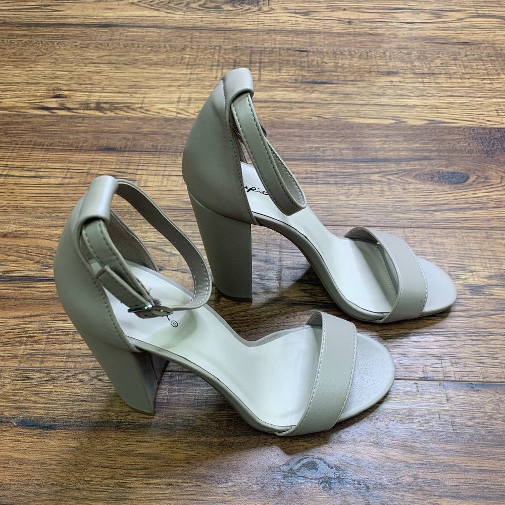 Qupid Nude Block Heel Sandals | Ankle Strap Heels
